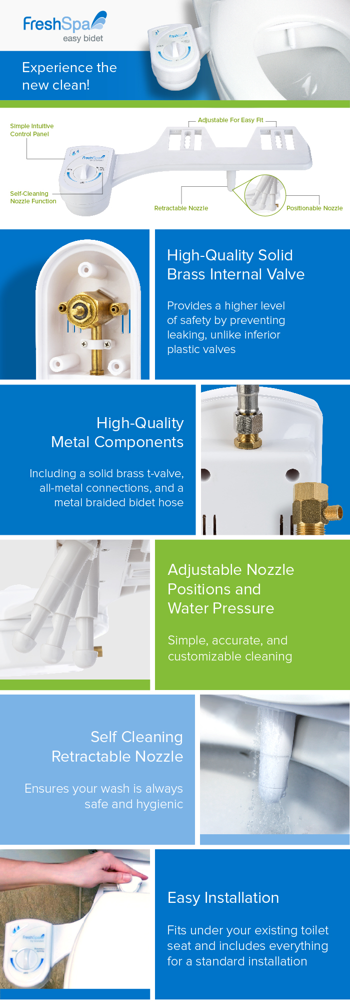 Brondell FreshSpa Easy Bidet Toilet Seat Attachment in WhiteFS10